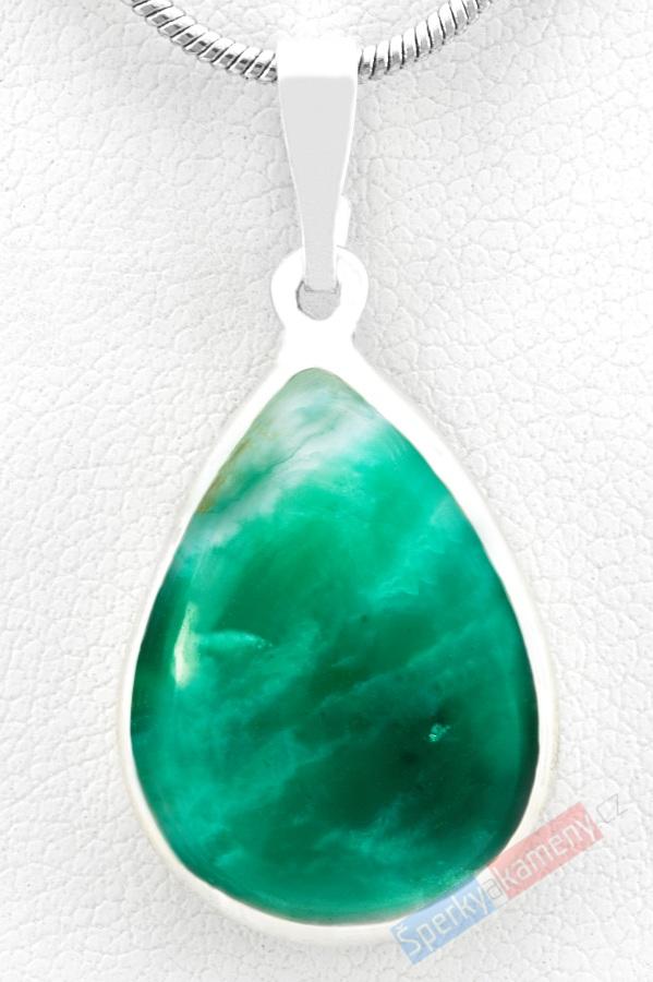Stříbrný přívěsek (Ag 925/1000) s Gem Silica QA, malá kapka cca 20 mm, RARITA (GS4534P)