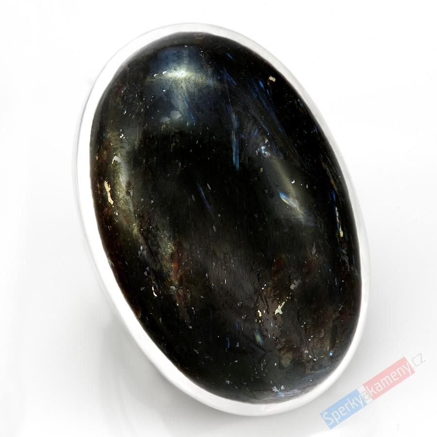 Velký stříbrný prsten (Ag 925/1000) s nummitem QA, vel. kamene cca 33 x 23 mm, RARITA (NT1213R)