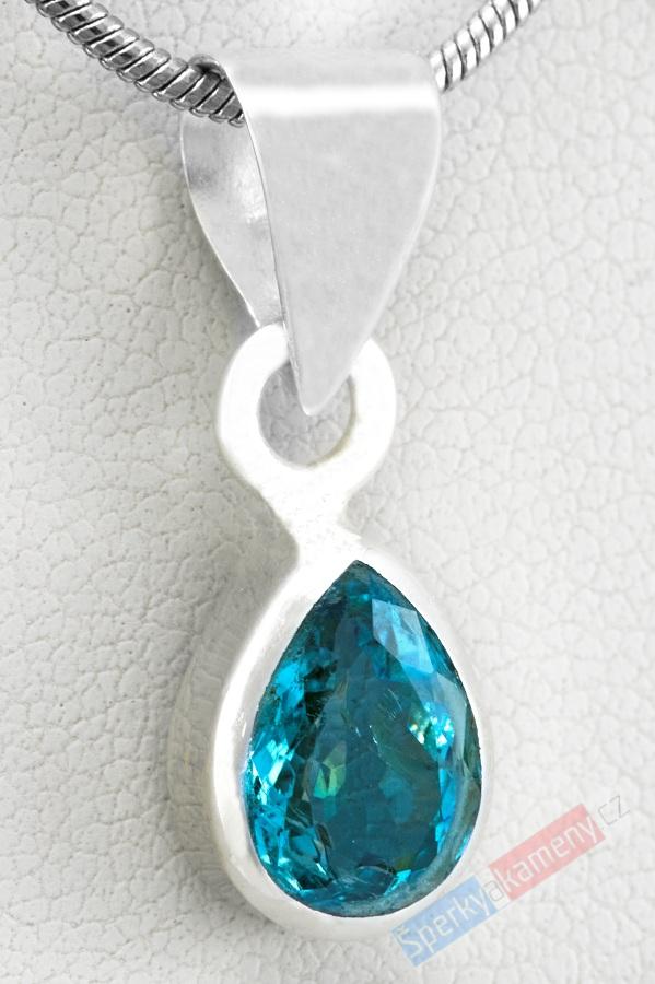 Stříbrný přívěsek (Ag 925/1000) s turmalínem indigolitem QAA, malá kapka cca 11 x 8 mm (TI1211P)