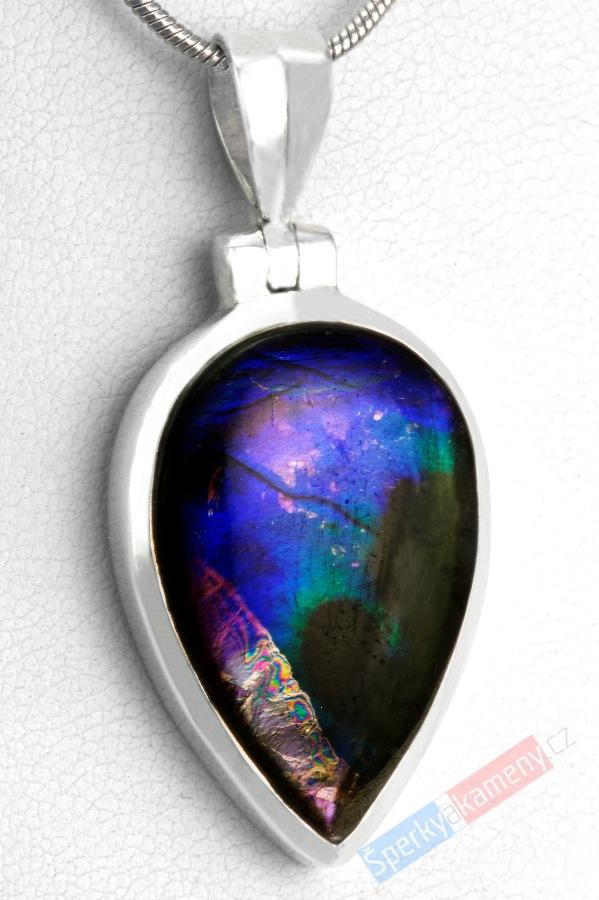 Unisex stříbrný přívěsek (Ag 925/1000) s amolitem QA, cca 27 x 18 mm, RARITA (ALM1817P)