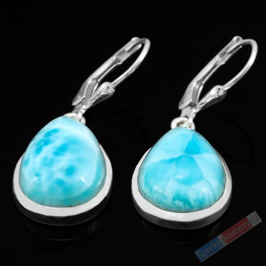 Stříbrné náušnice (Ag 925/1000) s larimarem QAA, kapky cca 18 x 14 mm, RARITA (LR1633U)