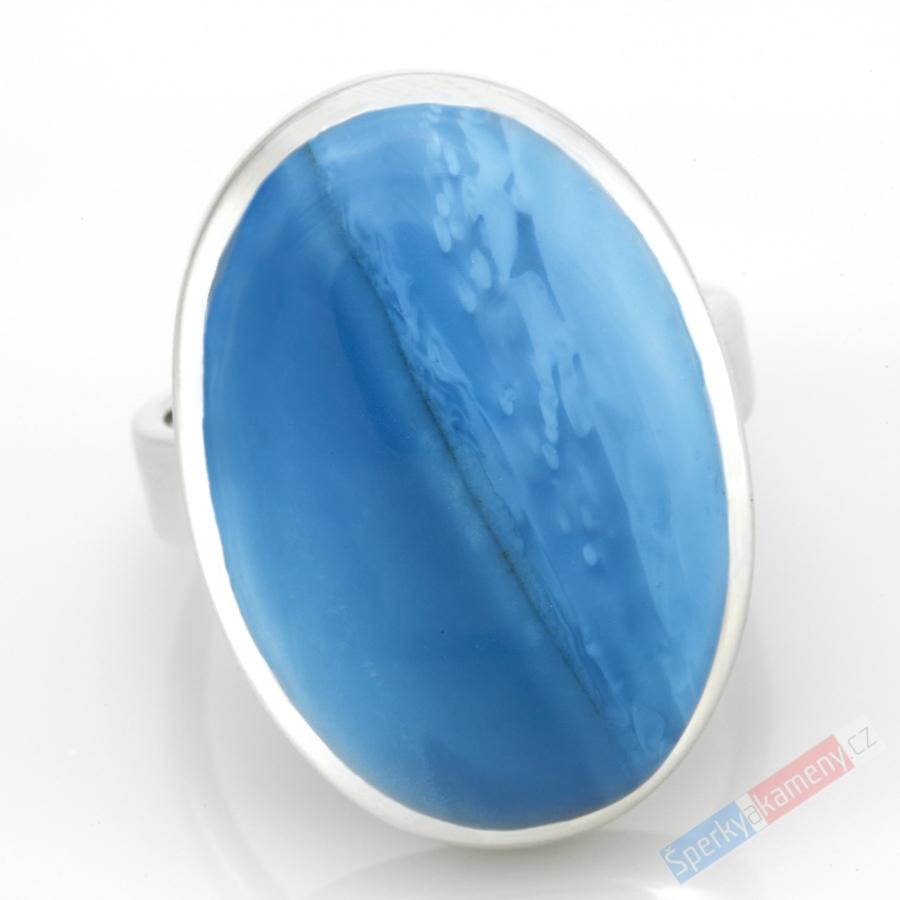 Stříbrný prsten (Ag 925/1000) s modrým australským opálem QA, vel. kamene cca 27 x 19 mm, RARITA (OPM6053R)