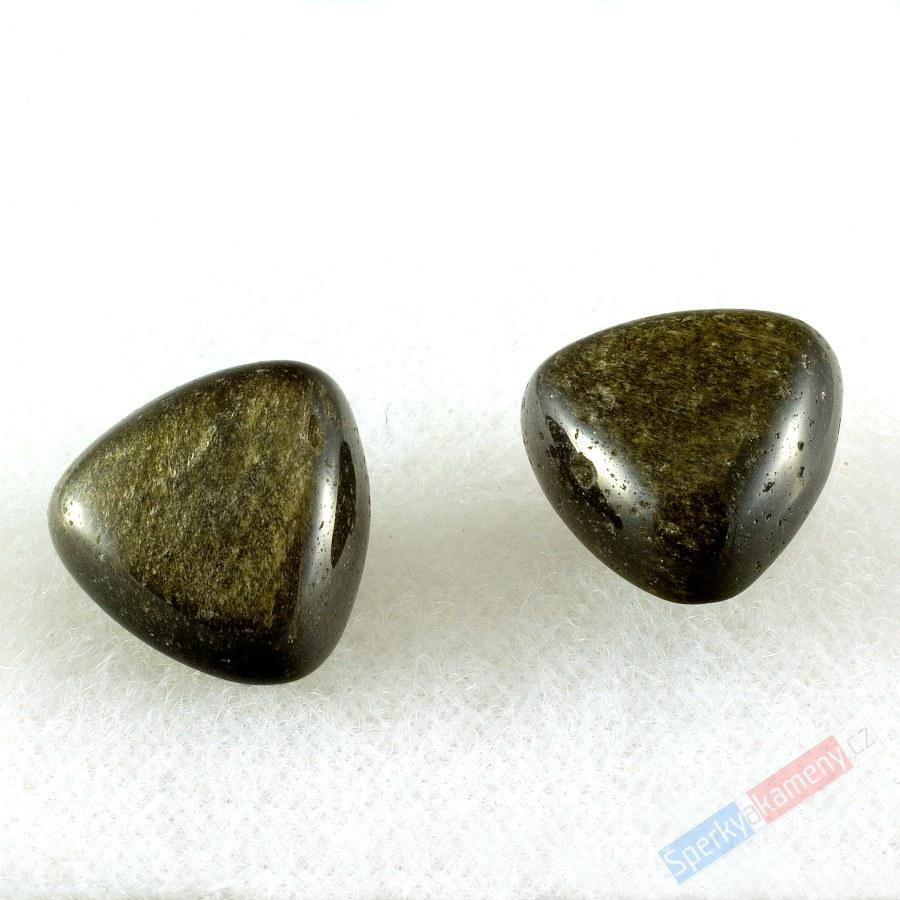 Naušnice - puzetky ze zlatistvého obsidiánu QA, cca 11 x 11 mm, stříbro Ag 925/1000 (OB150U)