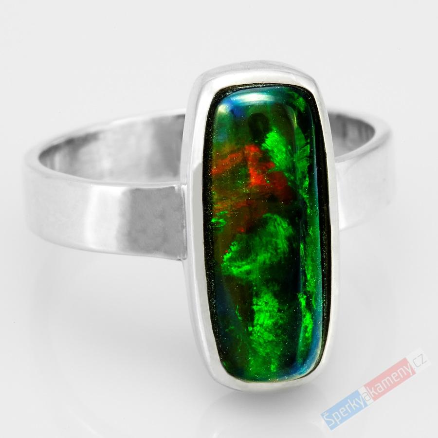 Unisex stříbrný prsten (Ag 925/1000) s drahým černým opálem QAA, vel. kamene cca 19 x 9 mm, nádherná opalizace barev, RARITA (ODR1212R)