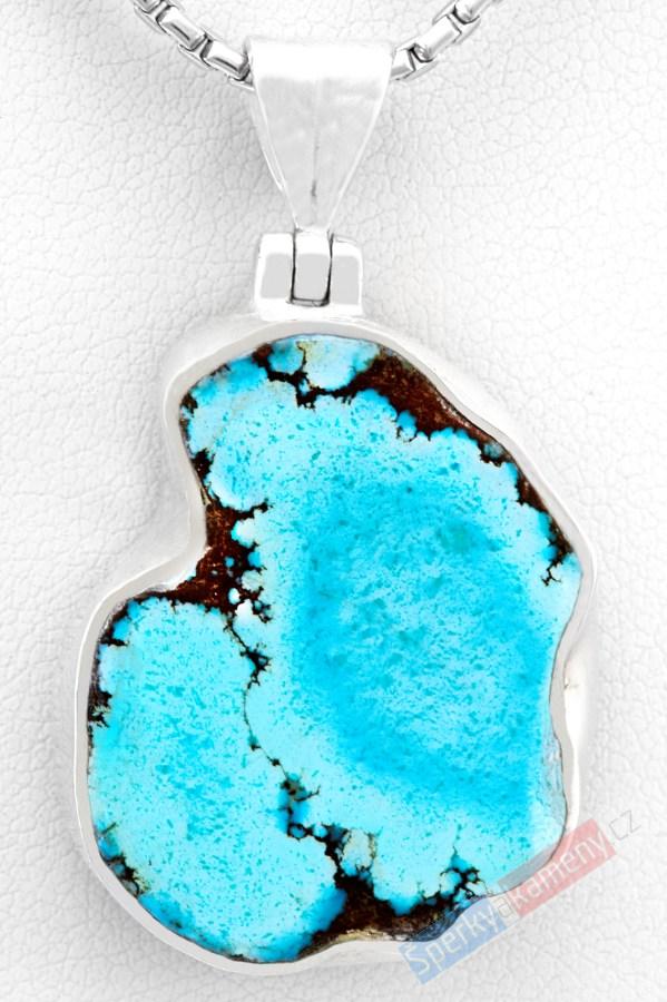 Stříbrný přívěsek (Ag 925/1000) s kazachstánským tyrkysem "baby blue" QAA, cca 29 x 24 mm, RARITA (TYS2725P)