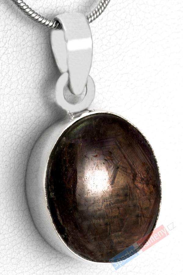 Stříbrný přívěsek (Ag 925/1000) s thajským asterickým safírem, ovál cca 20 mm (SFA4720P)