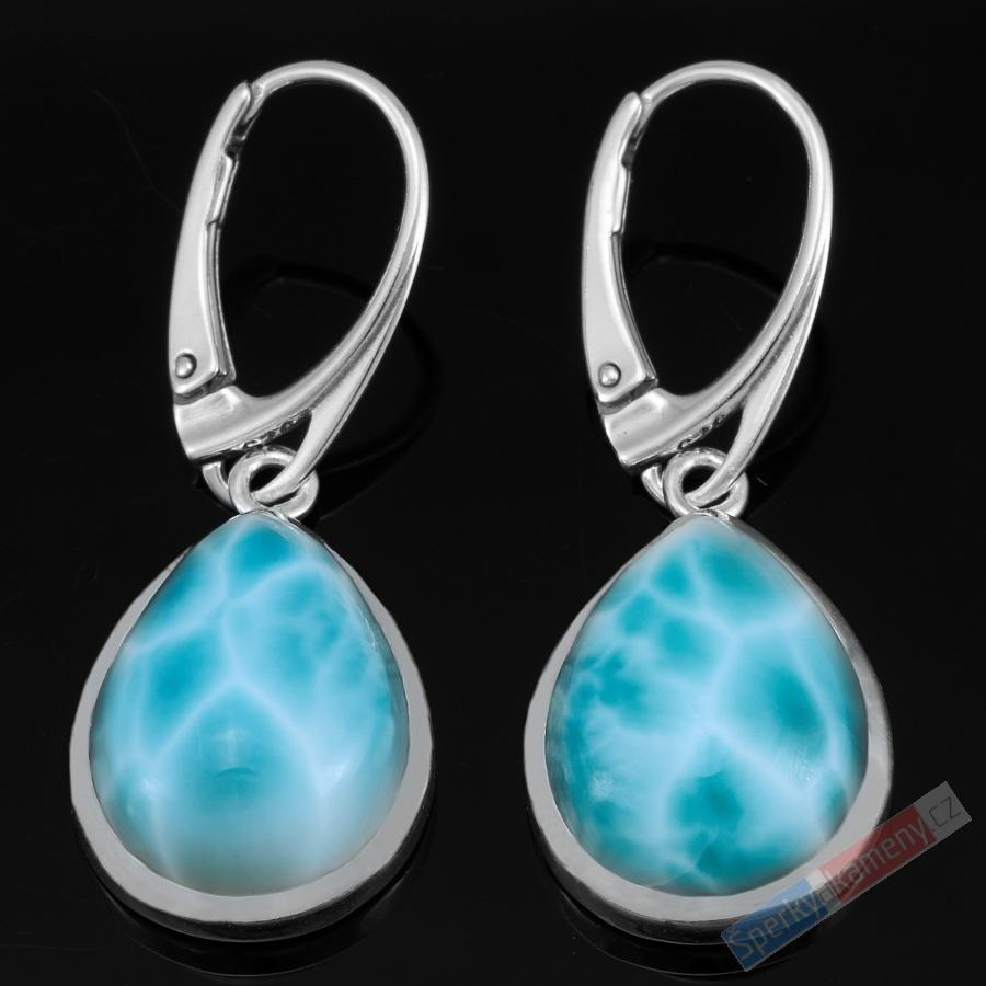 Stříbrné náušnice (Ag 925/1000) s larimarem QAA, kapky cca 18 x 14 mm, RARITA (LR1634U)