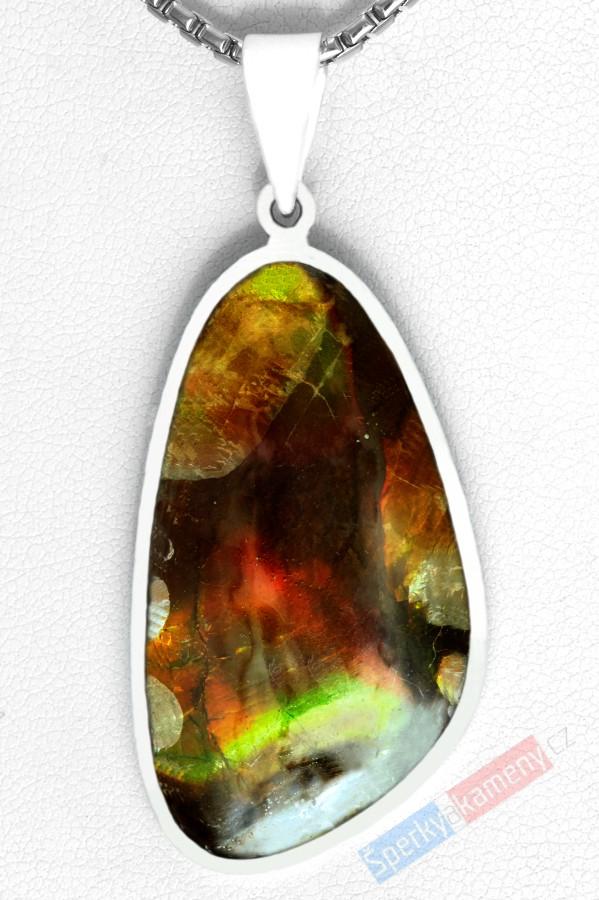 Stříbrný přívěsek (Ag 925/1000) s amolitem QAA, cca 38 x 22 mm, RARITA (ALM1212P)
