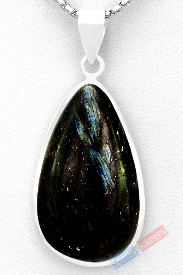 Stříbrný přívěsek (Ag 925/1000) s nummitem QA, kapka cca 36 x 22 mm, RARITA (NT6060P)