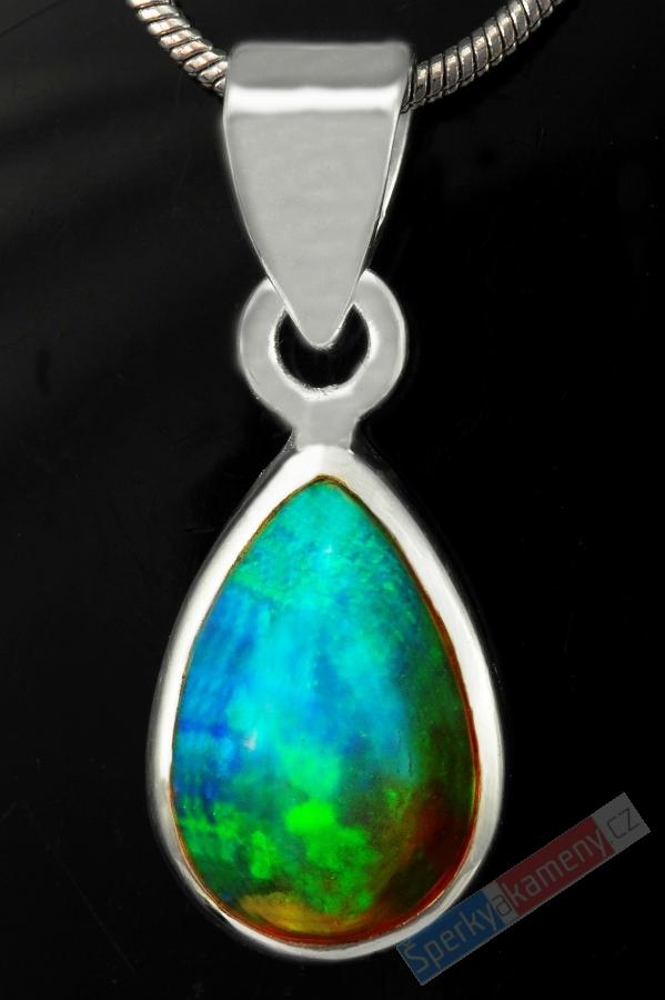 Stříbrný přívěsek (Ag 925/1000) s drahým opálem QAA, kapka cca 16 x 11 mm, RARITA (ODR1211P)