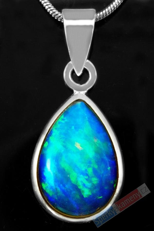 Stříbrný přívěsek (Ag 925/1000) s drahým opálem QAA, kapka cca 19 x 14 mm, RARITA (ODR1819P)
