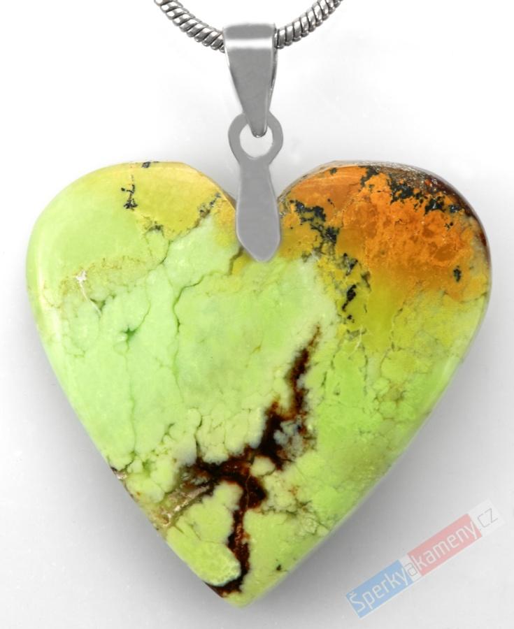 Originální přívěsek z lemon chryzoprasu QAA, srdce cca 25 x 27 mm, stříbro Ag 925/1000, "vůně jara", RARITA (CHRL5142P)