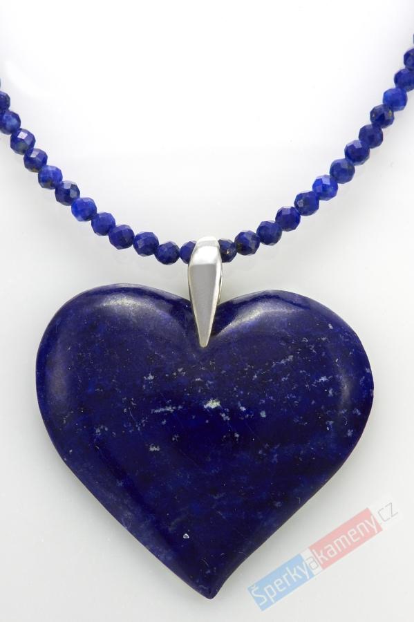 Náhrdelník z broušeného lapisu lazuli s přívěskem ve tvaru srdce QA, stříbro Ag 925/1000, "princezna Neytiri" (LL7530S)