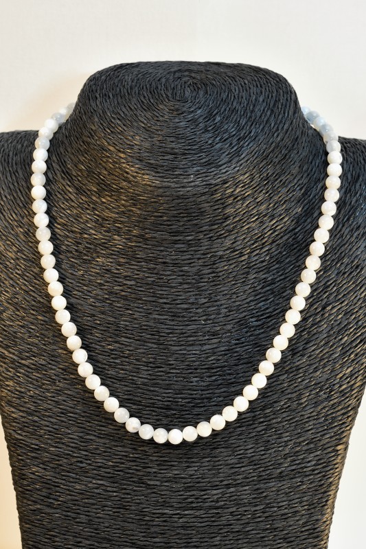 Náhrdelník z mléčné perleti QA, kuličky cca 6 mm (PE120)