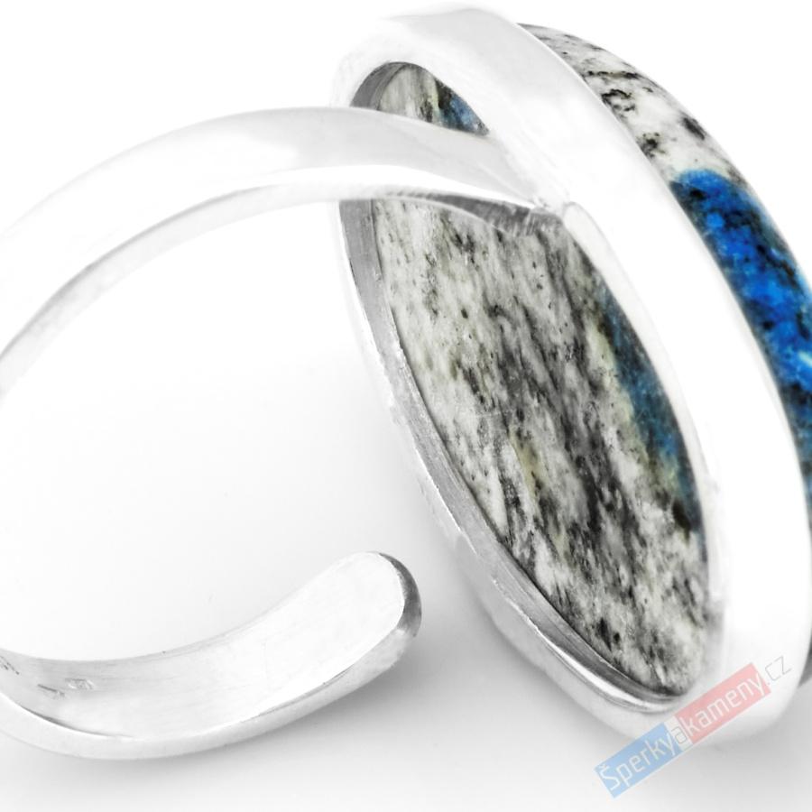 Stříbrný prsten (Ag 925/1000) s azuritem v granitu K2 QA, vel. kamene cca 29 x 19 mm, RARITA (K2605R) 