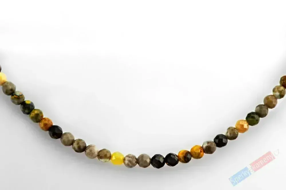 Náhrdelník z broušeného bumblebee jaspisu QA, kuličky cca 2 až 3 mm, stříbro Ag 925/1000, RARITA (JSB6655S)