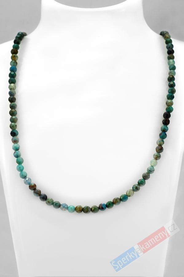 Náhrdelník z broušeného chryzokolu QA, kuličky cca 5 mm, stříbro Ag 925/1000 (CHL6292B)