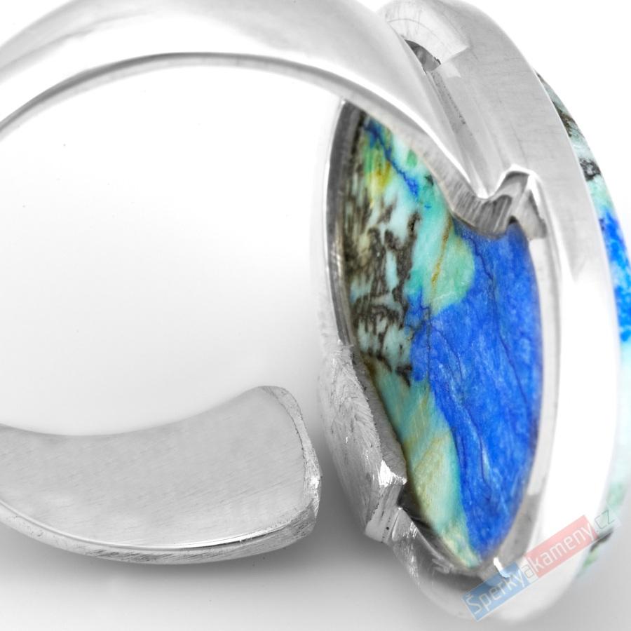 Velký stříbrný prsten (Ag 925/1000) s azuritem v tyrkysu QAA, vel. kamene cca 30 x 17 mm, nádherné probarvení, RARITA (AZT1851R)