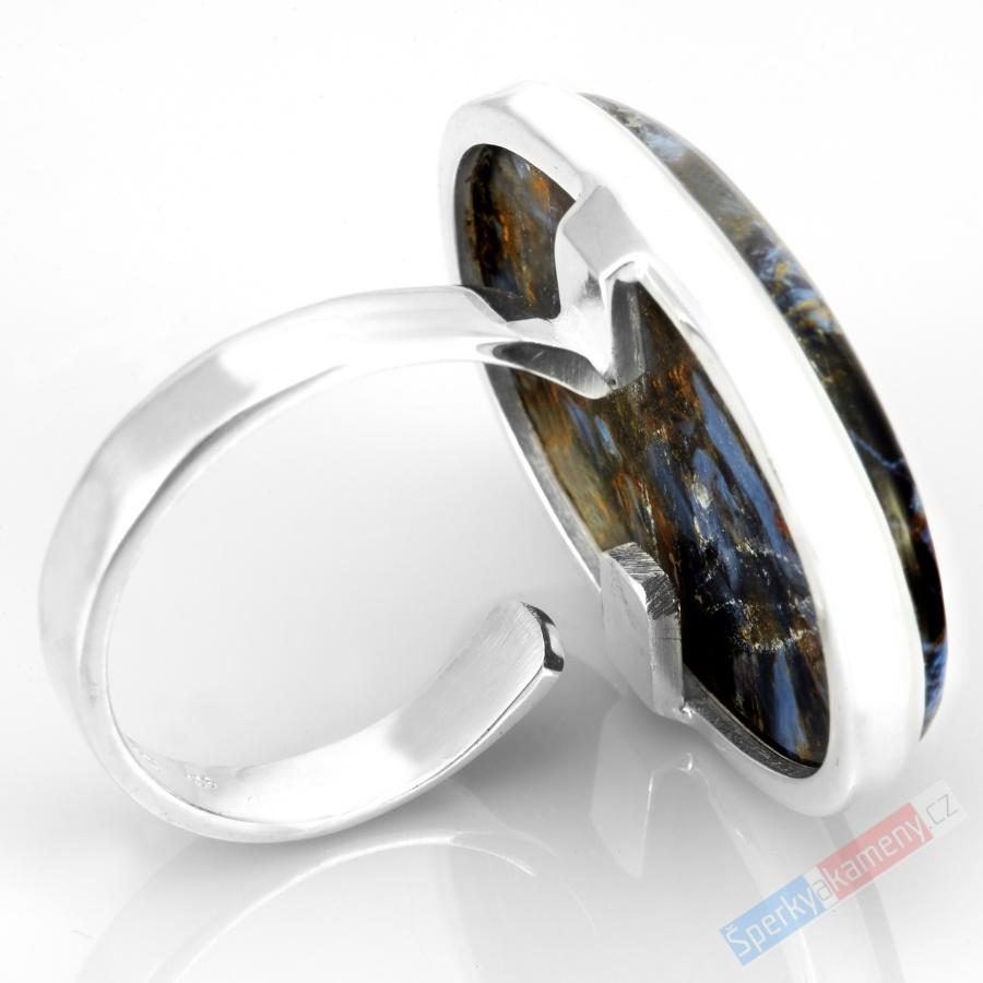 Unisex stříbrný prsten (Ag 925/1000) s pietersitem QA, vel. kamene cca 32 x 24 mm, RARITA (PS1221R)
