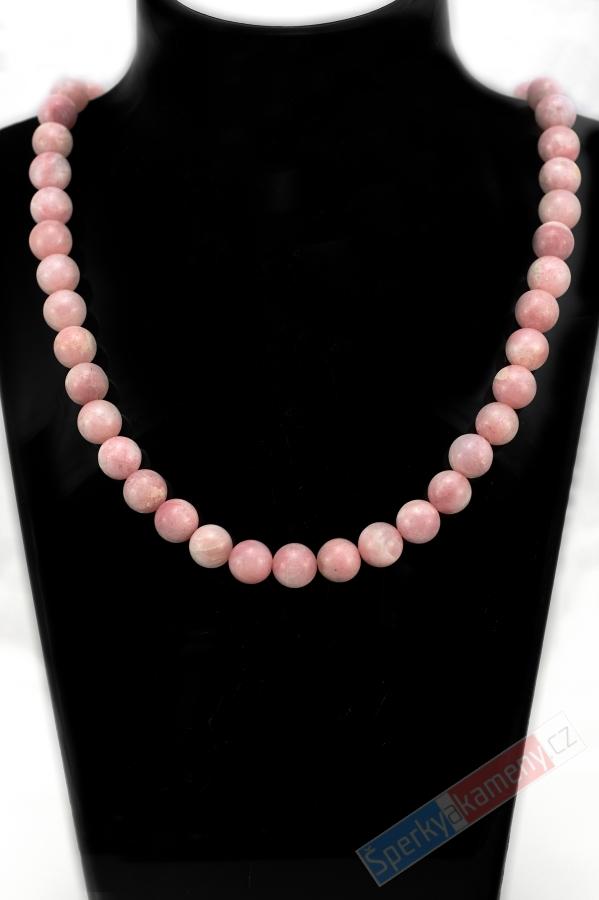 Náhrdelník z růžového petalitu QA, stříbro Ag 925/1000, kuličky cca 8 mm, "ochrana od andělů", RARITA (PLR2057S)