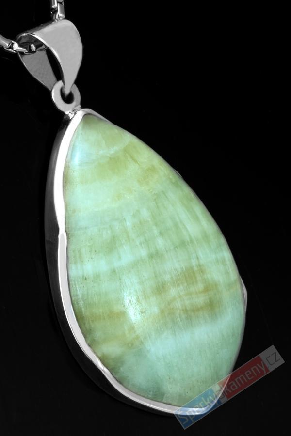 Větší stříbrný přívěsek (Ag 925/1000) se smithsonitem QA, kapka cca 42 x 28 mm, RARITA (SN1516P)