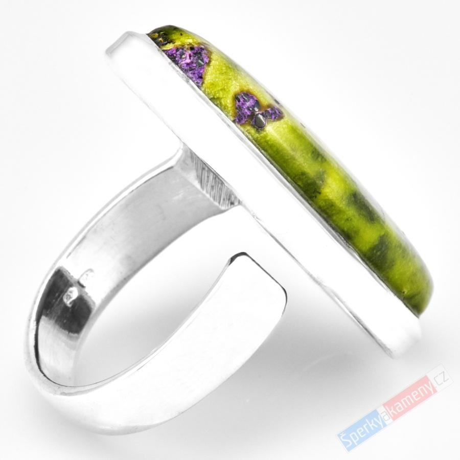 Velký stříbrný prsten (Ag 925/1000) s atlantasitem QAA, vel. kamene cca 33 x 19 mm, RARITA (ATI1514R)