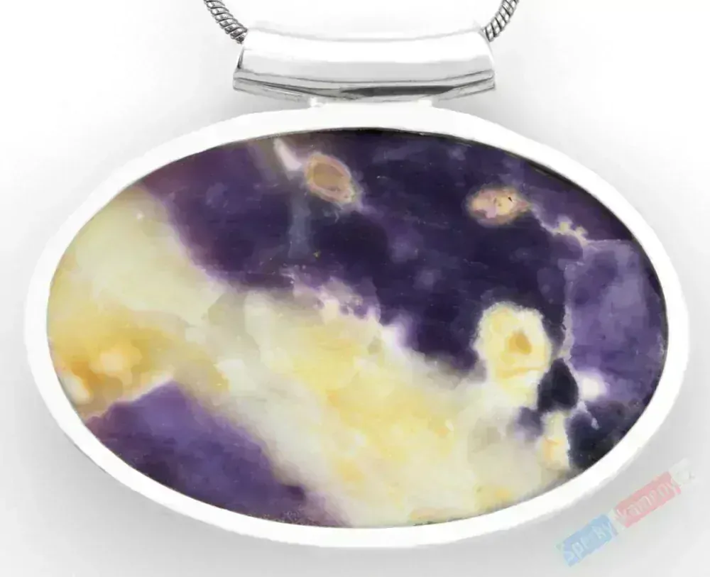Větší stříbrný přívěsek (Ag 925/1000) s Tiffany Stone QA, ovál cca 31 x 46 mm, nádherné probarvení, RARITA (TF3001P)