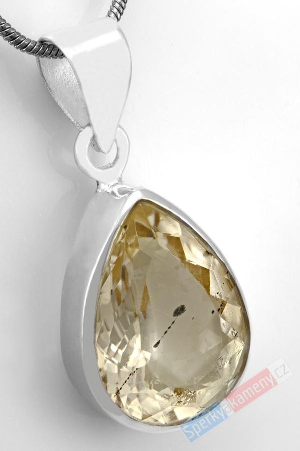 Stříbrný přívěsek (Ag 925/1000) s broušeným skapolitem QAA, kapka cca 20 x 15 mm, RARITA (SK1213P)