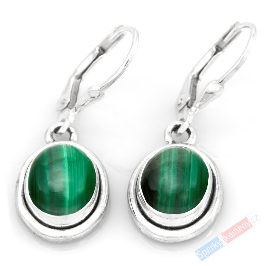 Stříbrné náušnice (Ag 925/1000) s malachitem QA, oválky cca 14 x 11 mm (MA5142U)