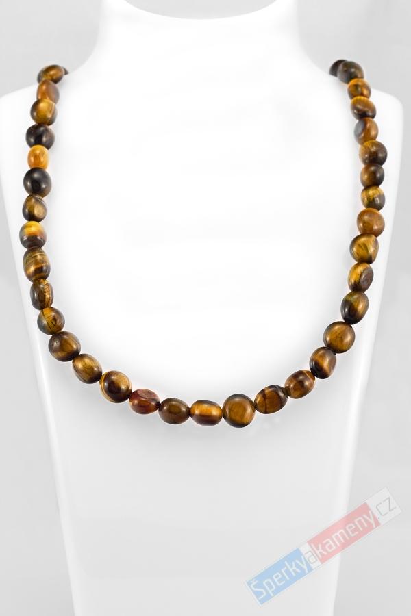 Unisex náhrdelník z tygřího oka, nepravidelné valounky cca 9 až 11 mm (TG3025S)