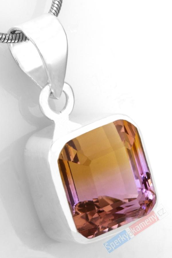 Unisex stříbrný přívěsek (Ag 925/1000) s broušeným ametrínem QAA, cca 14 x 14 mm, "krása zapadajícího slunce", RARITA (AC1212P)