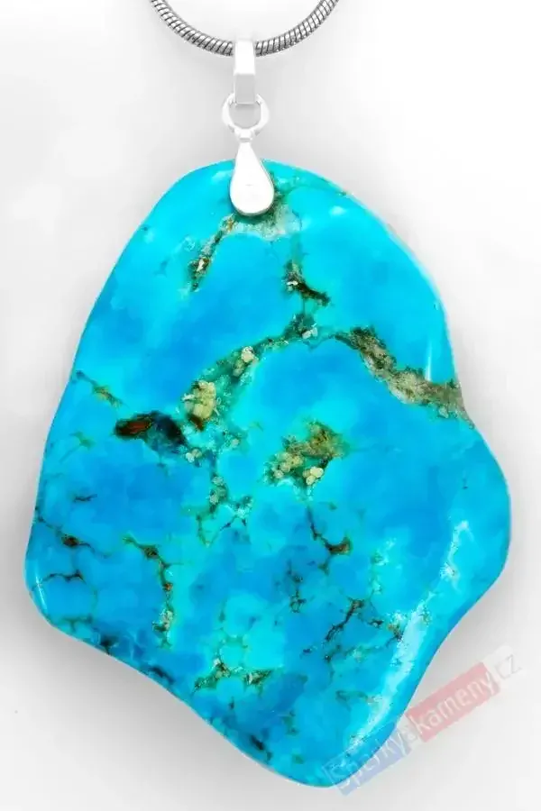 Větší přívěsek z přírodně ponechaného arizonského tyrkysu QAA, stříbro Ag 925/1000, cca 49 x 37 mm, nádherná barva, RARITA (TYS1510P)
