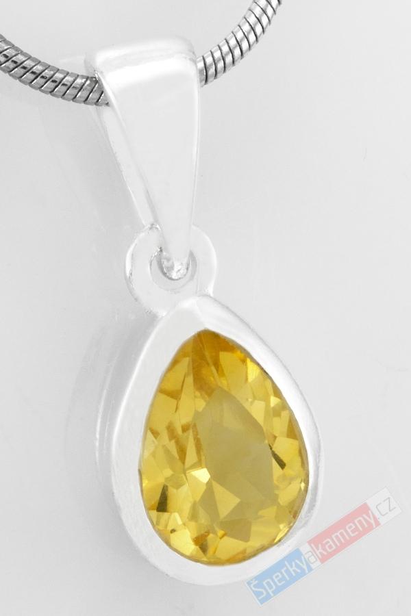Malý stříbrný přívěsek (Ag 925/1000) s broušeným citrínem QAA, kapka cca 12 x 9 mm, RARITA (CI3025P)