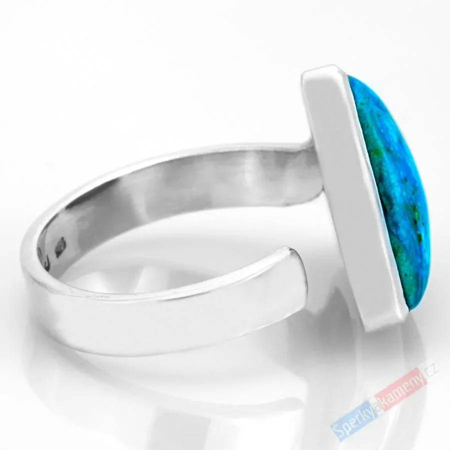 Stříbrný prsten (Ag 925/1000) s modrým peruánským opálem QAA, vel. kamene cca 18 x 18 mm, RARITA (OPE1223R)