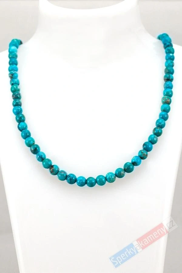 Náhrdelník z arizonského tyrkysu QA, stříbro Ag 925/1000, kuličky cca 6 mm, mírné tmavší prorosty, RARITA (TYS1333S) 