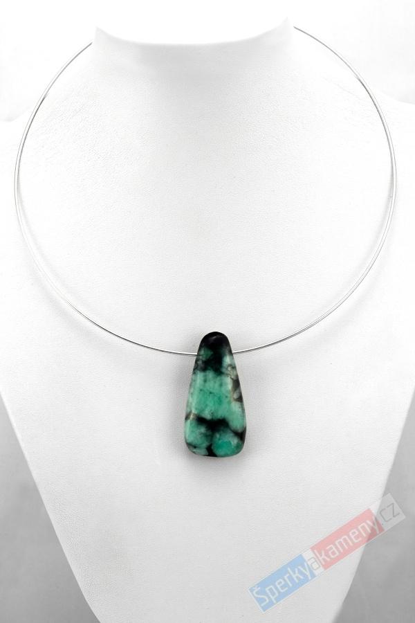 Originální náhrdelník s přírodním smaragdem QA, přívěsek cca 44 x 22 mm (SM5203S)