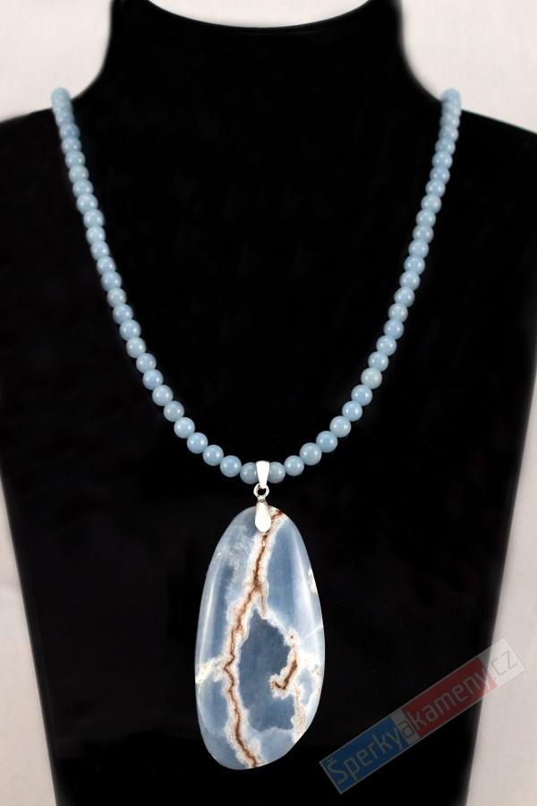 Originální náhrdelník v boho stylu z angelitu s přívěskem QA, stříbro Ag 925/1000, "andělský dar" (AL1089S)