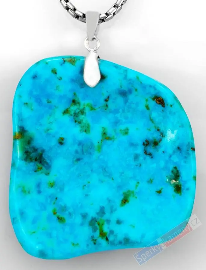 Větší přívěsek z přírodního arizonského tyrkysu QAA, cca 40 x 38 mm,  stříbro Ag 925/1000, nádherná barva, RARITA (TYS1509P) 