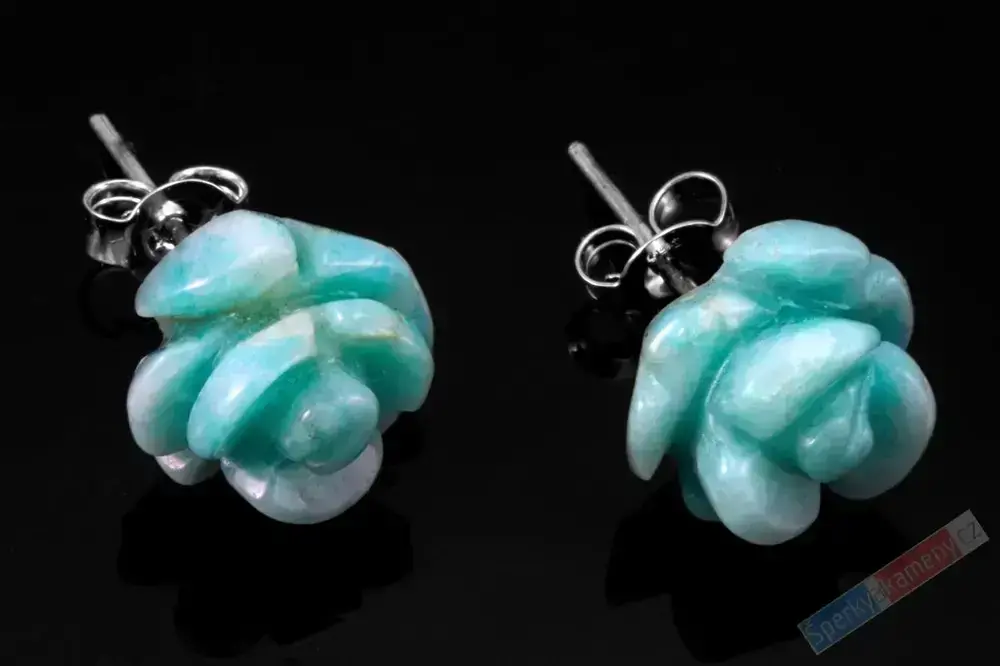 Náušnice - puzetky v boho stylu z amazonitu QA, tvar květu růže, prům. cca 11 mm, stříbro Ag 925/1000 (AIT8471U)