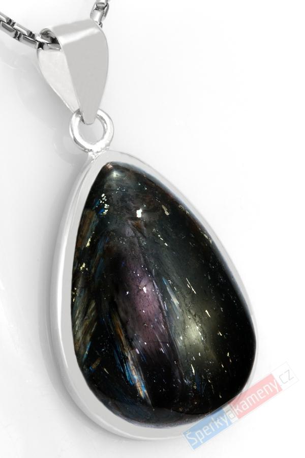 Stříbrný přívěsek (Ag 925/1000) s nummitem QA, kapka cca 30 x 23 mm, RARITA (NT6064P)