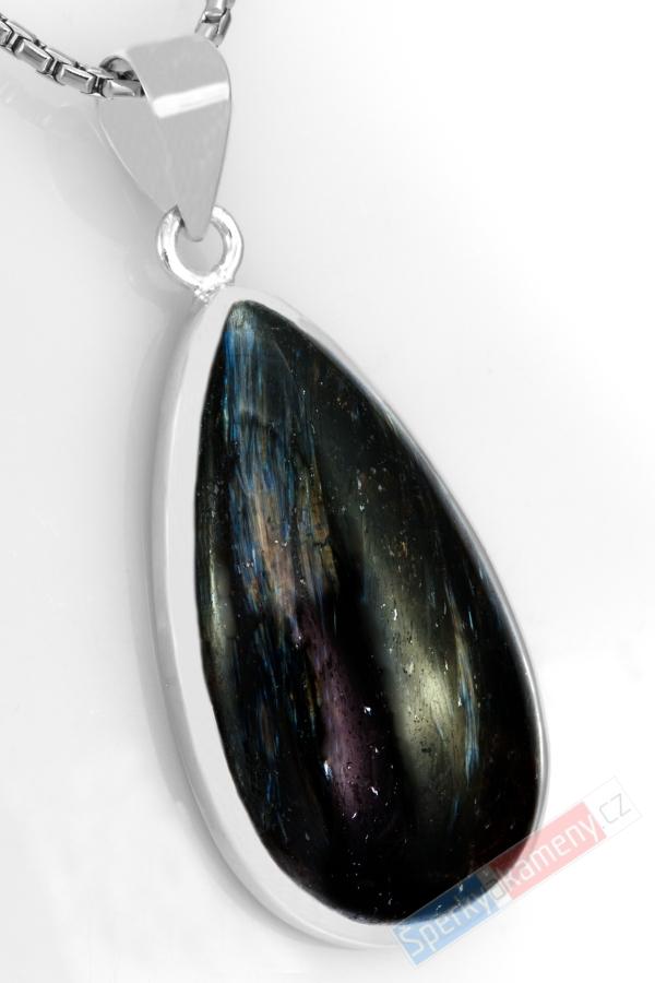 Stříbrný přívěsek (Ag 925/1000) s nummitem QA, kapka cca 36 x 21 mm, RARITA (NT6065P)
