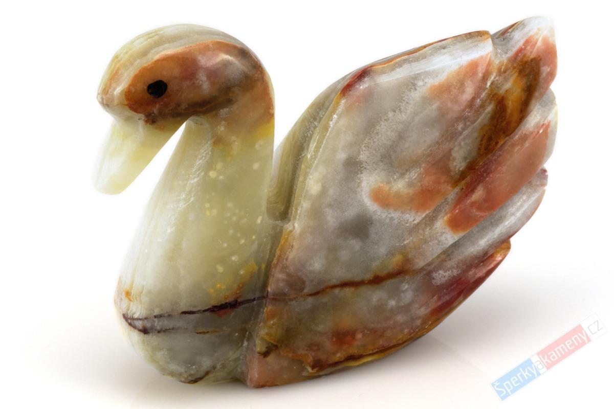 Figurka labutě z aragonitu, cca 78 x 67 x 21 mm (AG1095F)