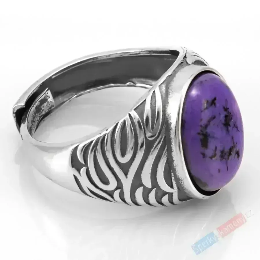 Unisex stříbrný prsten (Ag 925/1000) s čaroitem QA, velikost kamene cca 18 x 14 mm (CA6053R)