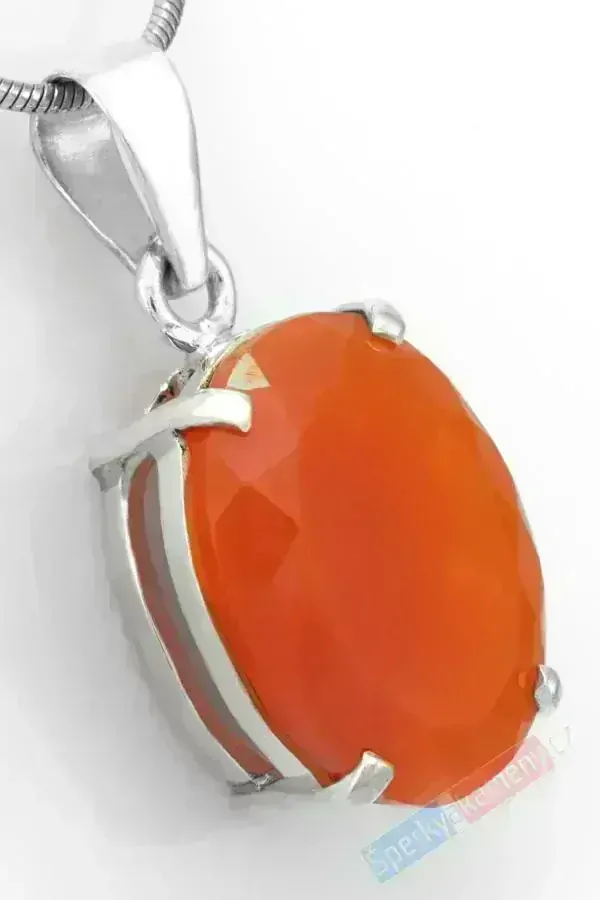 Stříbrný přívěsek (Ag 925/1000) s broušeným karneolem QA, ovál cca 20 x 15 mm, "vitalita, energie a štěstí" (KA1936P)