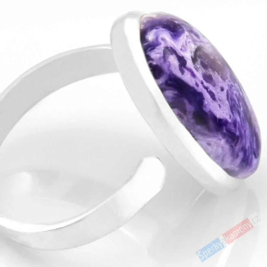 Stříbrný prsten (Ag 925/1000) s čaroitem QAA, vel. kamene cca 25 x 14 mm (CA7865R)