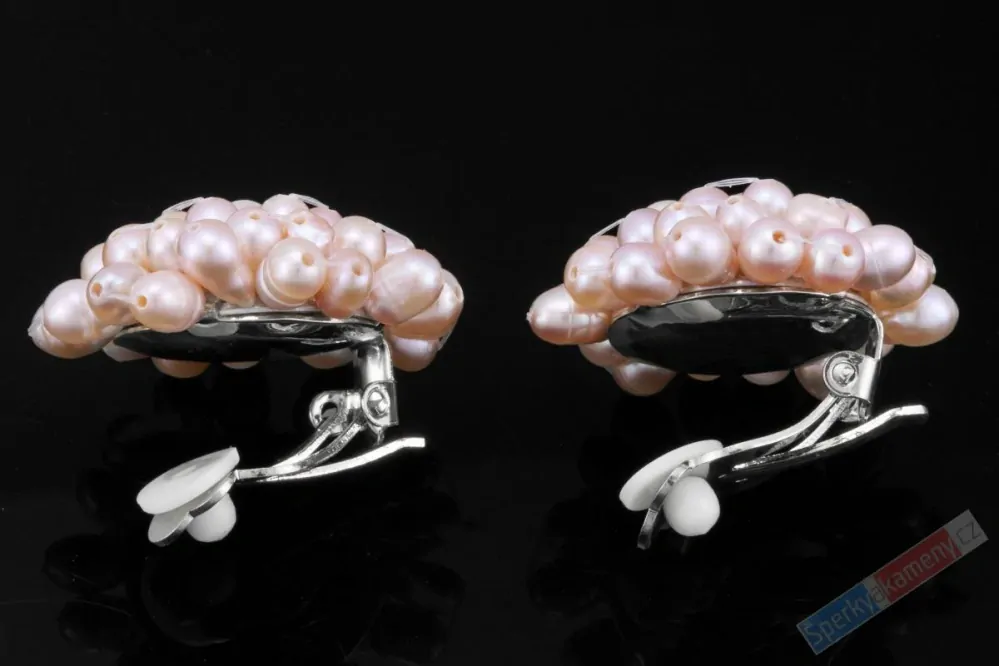 Náušnice - klipsy v boho stylu z růžových říčních perel QA, prům. cca 30 mm (PR2420UK) 