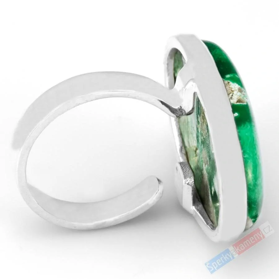 Velký stříbrný prsten (Ag 925/1000) se vzácným pravým variscitem QAA, vel. kamene cca 34 x 21 mm, krásná výrazná zelená barva (VA1633R)