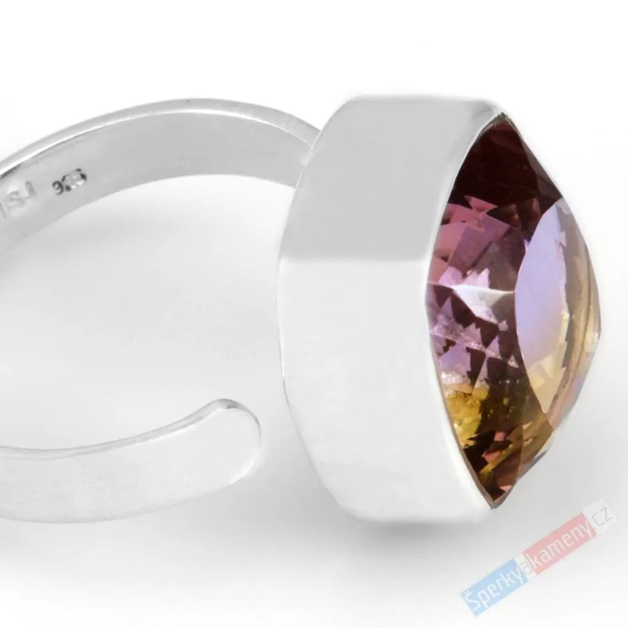 Unisex stříbrný prsten (Ag 925/1000) s broušeným ametrínem QAA, vel. kamene cca 17 x 16 mm, "krása zapadajícího slunce", RARITA (AC1514R)
