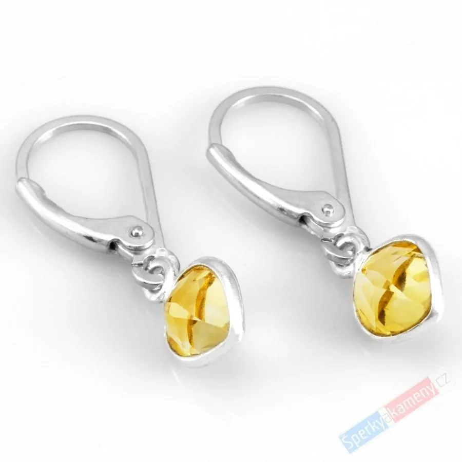 Minimalistické stříbrné náušnice (Ag 925/1000) s broušeným citrínem QA, kapky cca 8 mm (CI3993U) 