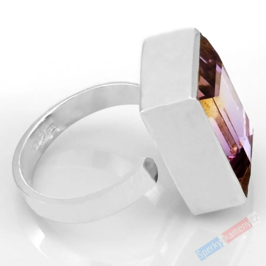 Unisex stříbrný prsten (Ag 925/1000) s broušeným ametrínem QAA, vel. kamene cca 19 x 13 mm, "krása zapadajícího slunce", RARITA (AC2179R)